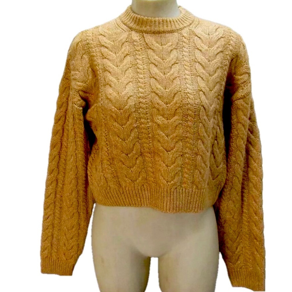 NEW DH NEW YORK Womens Eloise Crew Neck Cable Sweater Light Brown Size M
